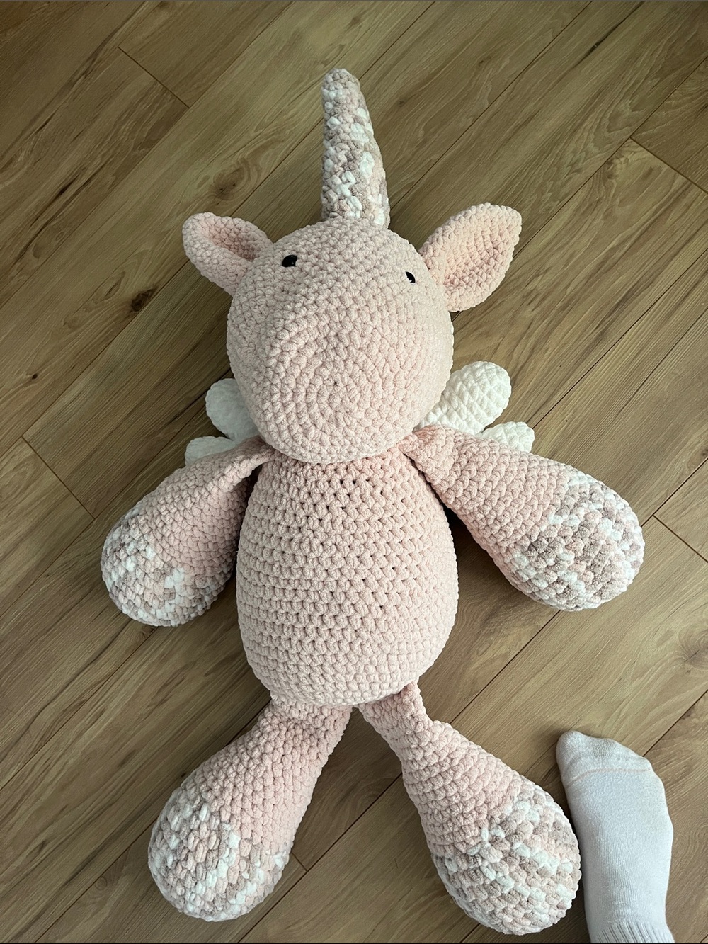 Plush Crochet Pink Unicorn Stuffed Toy - Soft Knit Lovey